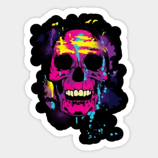 Skull neon spray paint and strokes Sticker